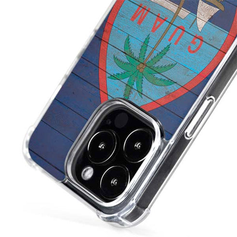 Guam Flag Dark Wood iPhone 15 Pro MagSafe Case
